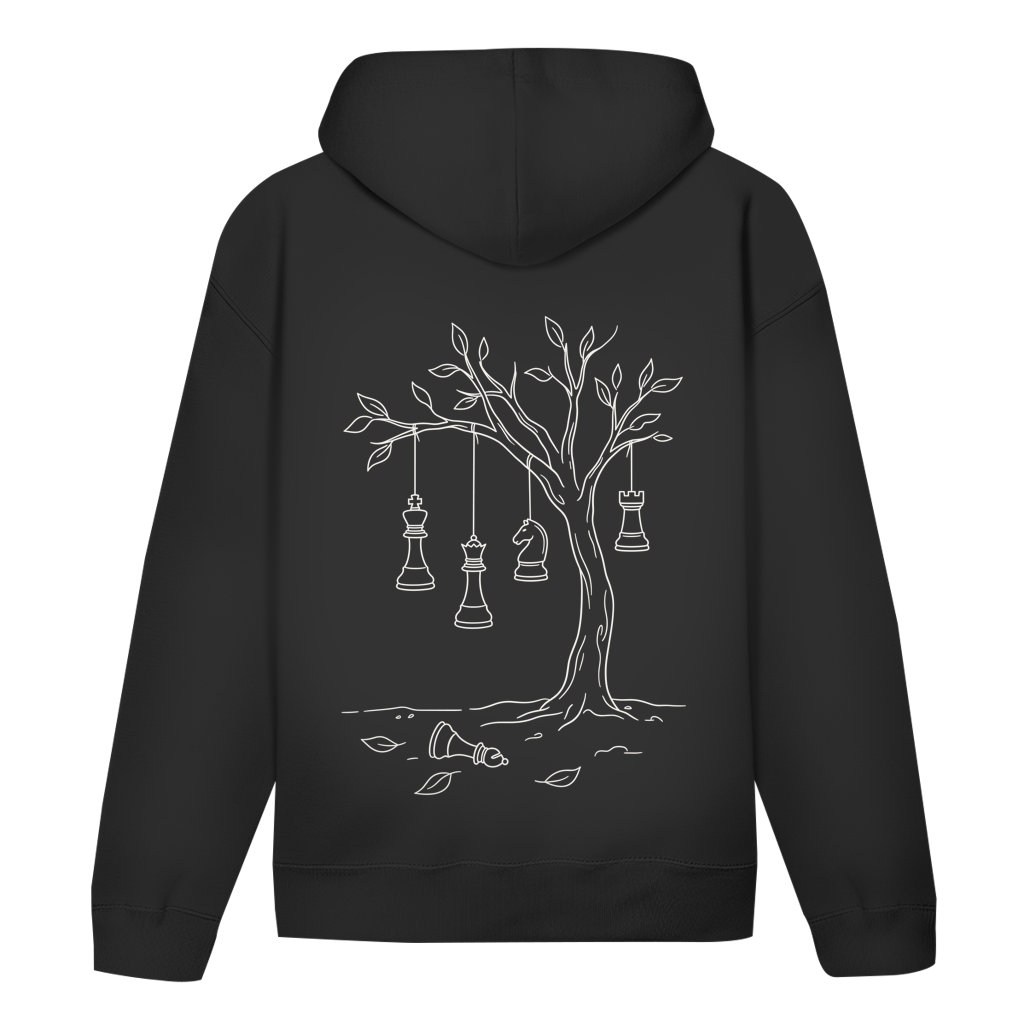 Hängepartie – Schach Hoodie in Schwarz (Rückseite)