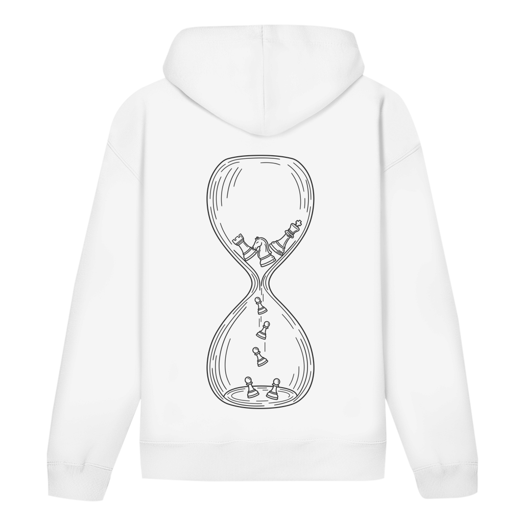 Sanduhr – Schach Hoodie in Weiß (Rückseite)