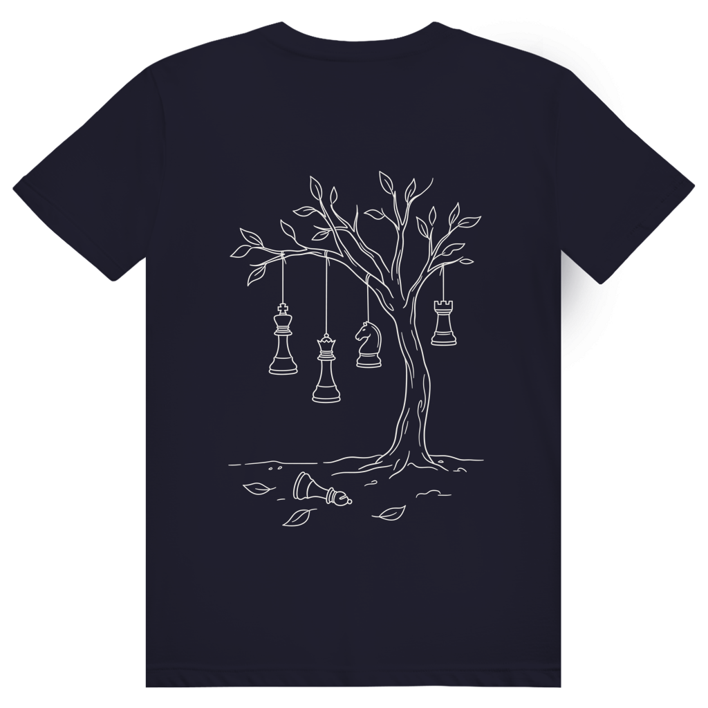 Hängepartie – Schach T-Shirt in Dunkelblau (Rückseite)