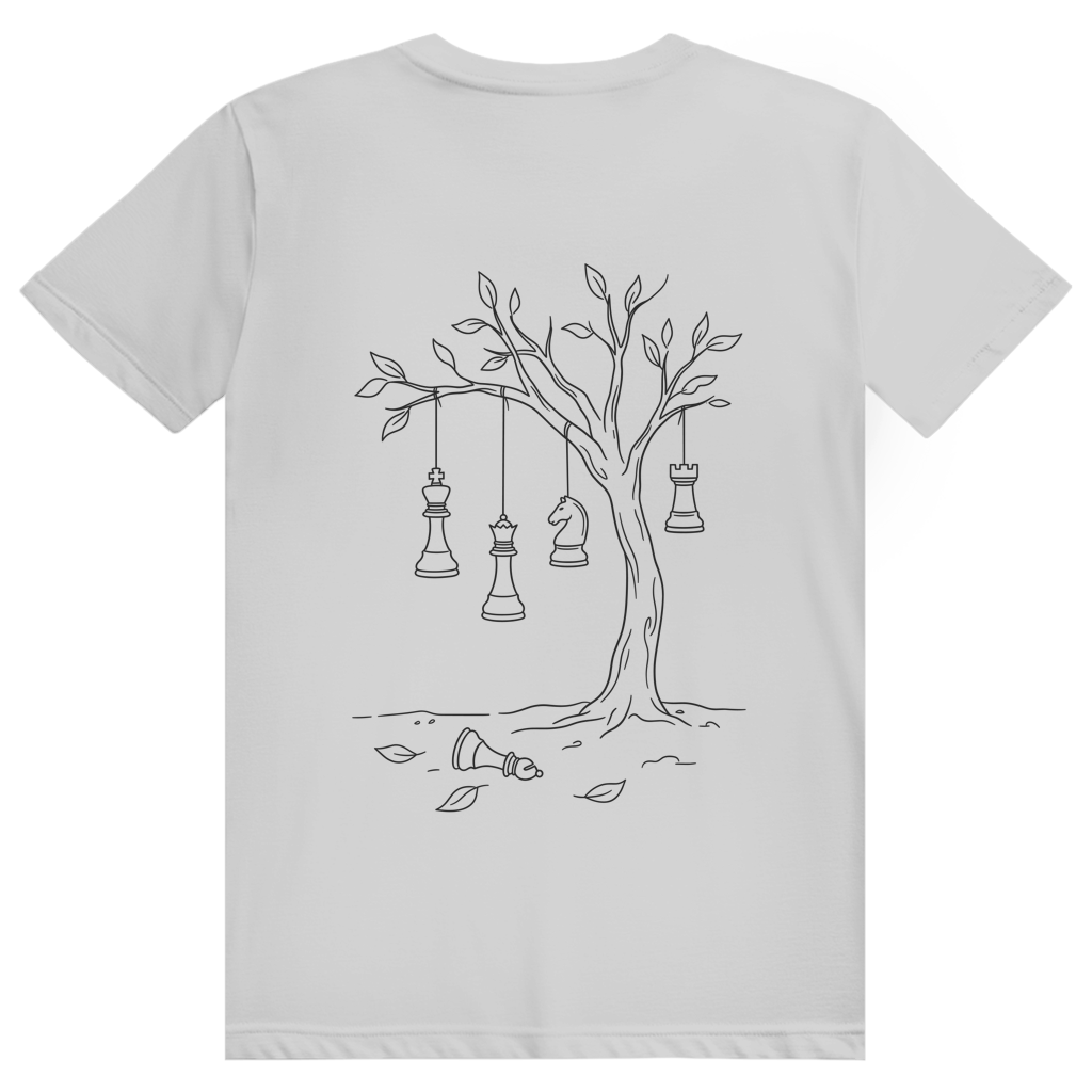 Hängepartie – Schach T-Shirt in Grau meliert (Rückseite)