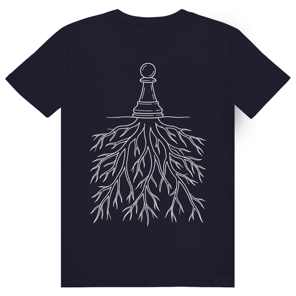 Verwurzelt – Schach T-Shirt in Dunkelblau (Rückseite)