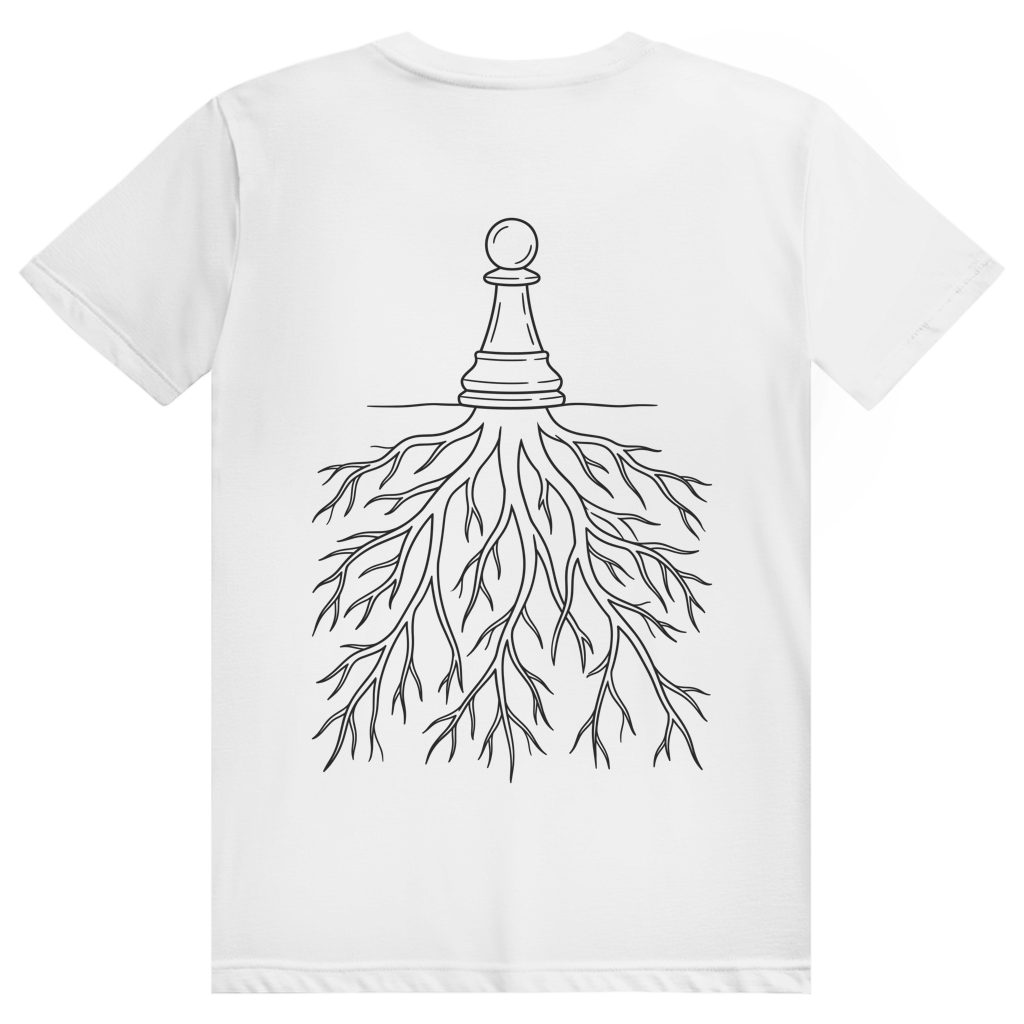 Verwurzelt – Schach T-Shirt in Weiß (Rückseite)