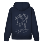 Hängepartie – Schach Hoodie in Dunkelblau (Rückseite)