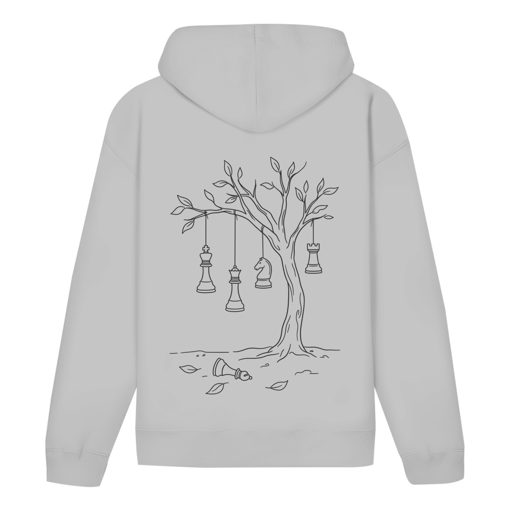 Hängepartie – Schach Hoodie in Grau meliert (Rückseite)
