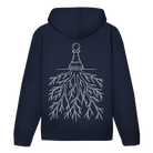 Verwurzelt – Schach Hoodie in Dunkelblau (Rückseite)