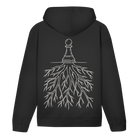 Verwurzelt – Schach Hoodie in Schwarz (Rückseite)