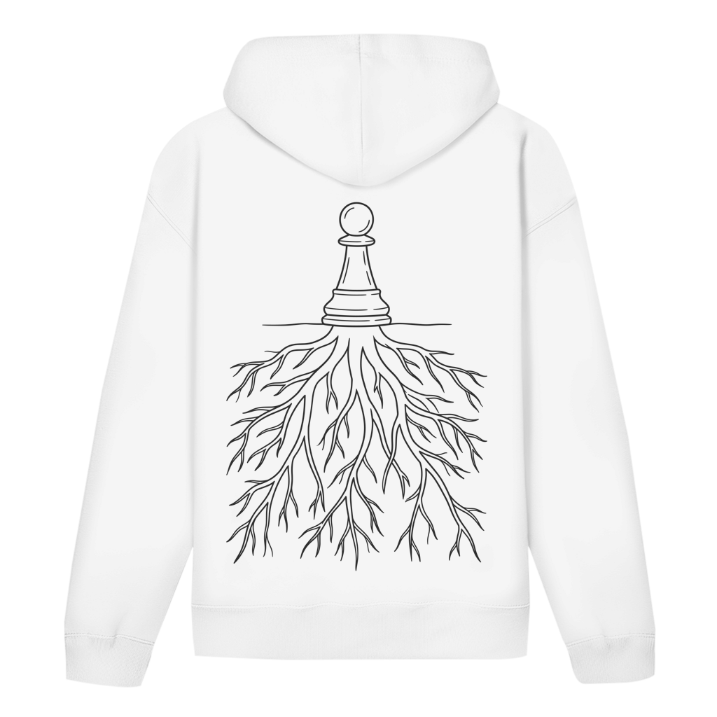 Verwurzelt – Schach Hoodie in Weiß (Rückseite)