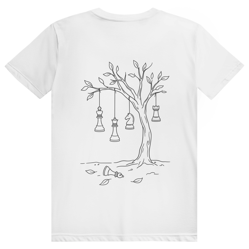 Hängepartie – Schach T-Shirt in Weiß (Rückseite)