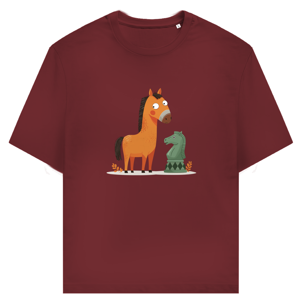 Springer oder Pferd – Schach T-Shirt in Burgunder