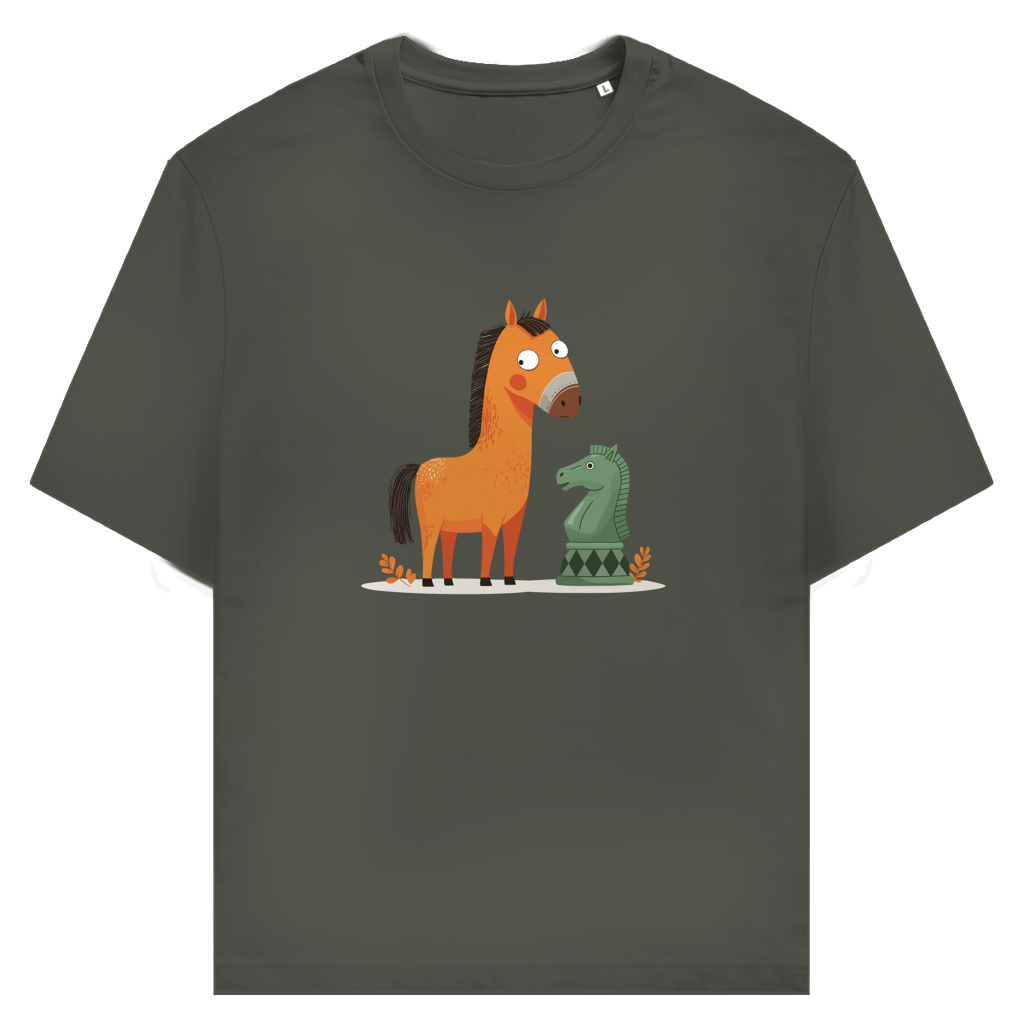 Springer oder Pferd – Schach T-Shirt in Khaki