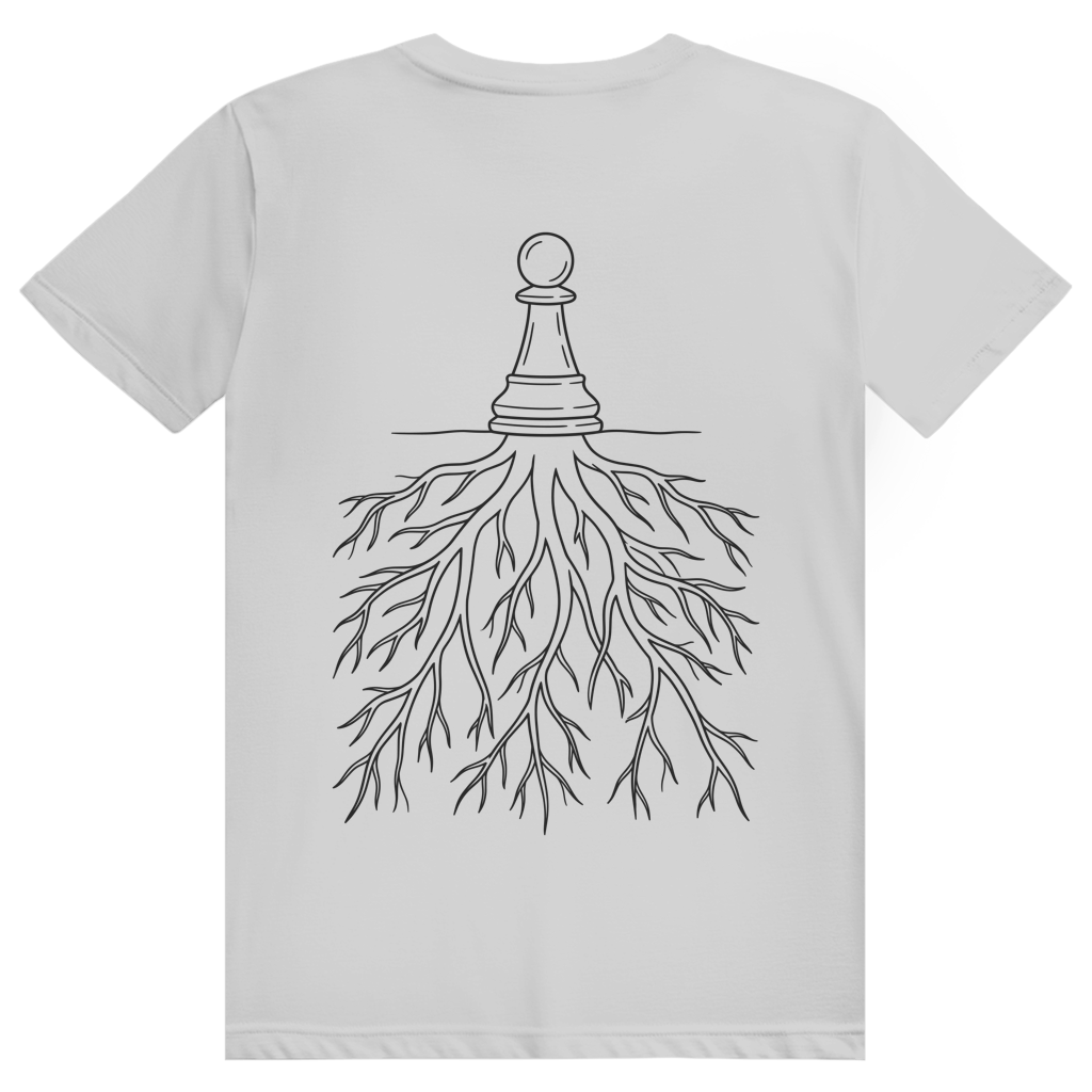 Verwurzelt – Schach T-Shirt in Grau meliert (Rückseite)