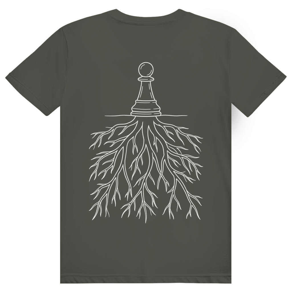 Verwurzelt – Schach T-Shirt in Khaki (Rückseite)