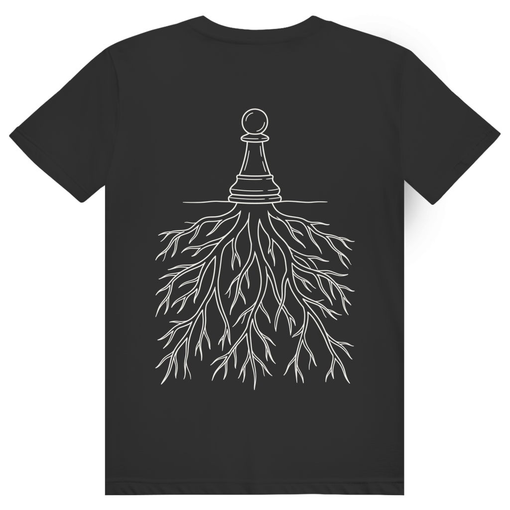 Verwurzelt – Schach T-Shirt in Schwarz (Rückseite)