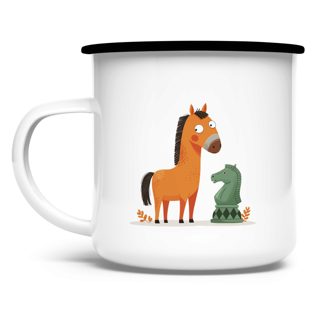 Springer oder Pferd – Schach Tasse in Weiß